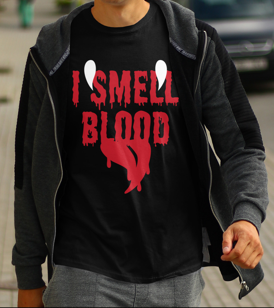Halloween Vampire I Smell Blood Dripping Fangs T-Shirt