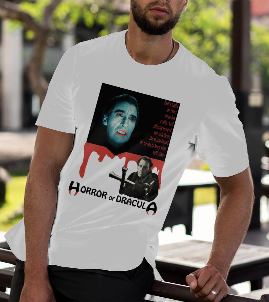 Every Night He Rises From His Coffin-Bed To Seek Blood Horror Of Dracula T-Shirt