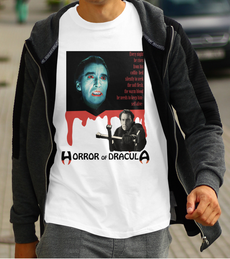 Every Night He Rises From His Coffin-Bed To Seek Blood Horror Of Dracula T-Shirt