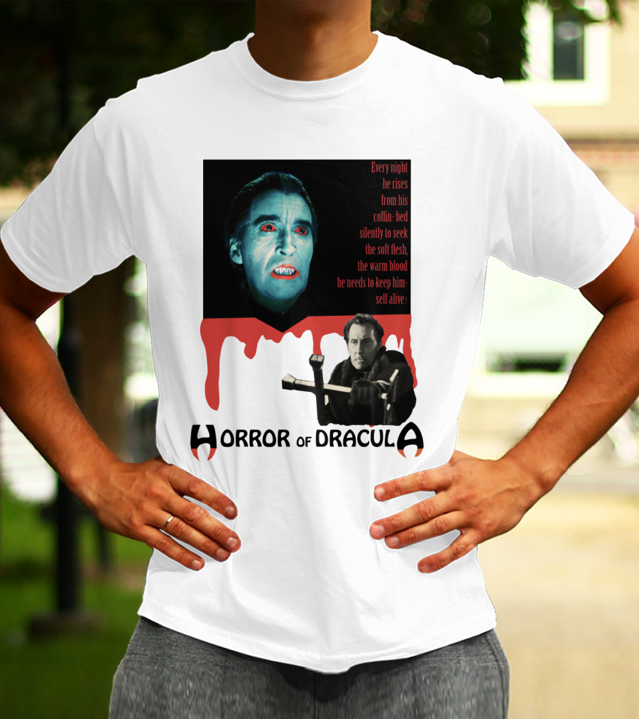 Every Night He Rises From His Coffin-Bed To Seek Blood Horror Of Dracula T-Shirt