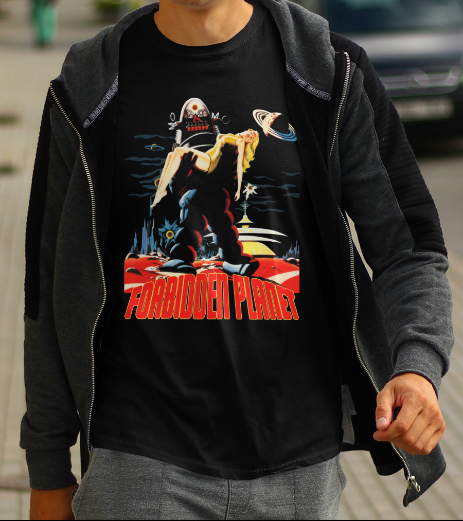 Forbidden Planet Retro Sci-Fi Art With Robot And Woman T-Shirt