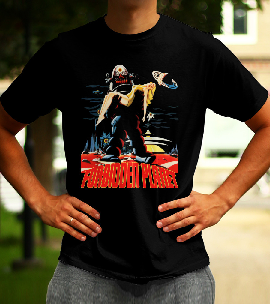 Forbidden Planet Retro Sci-Fi Art With Robot And Woman T-Shirt