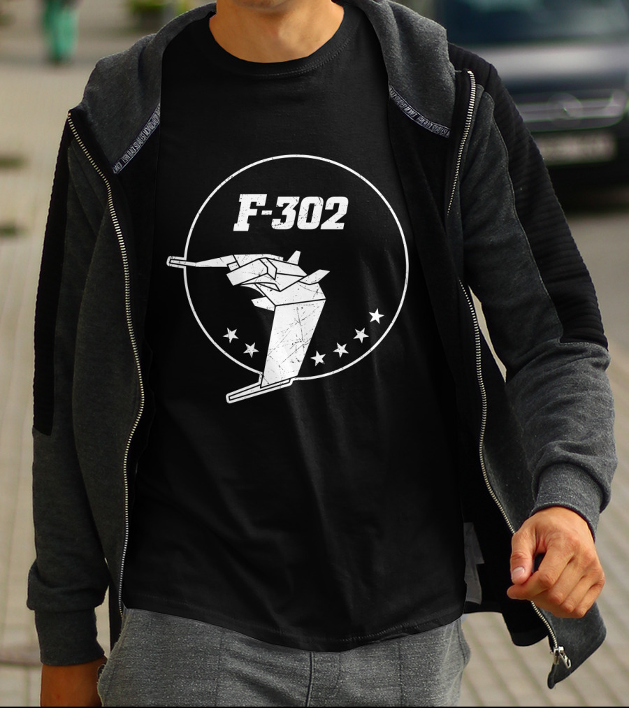 F-302 Stargate Emblem With Fighter Jet And Stars T-Shirt