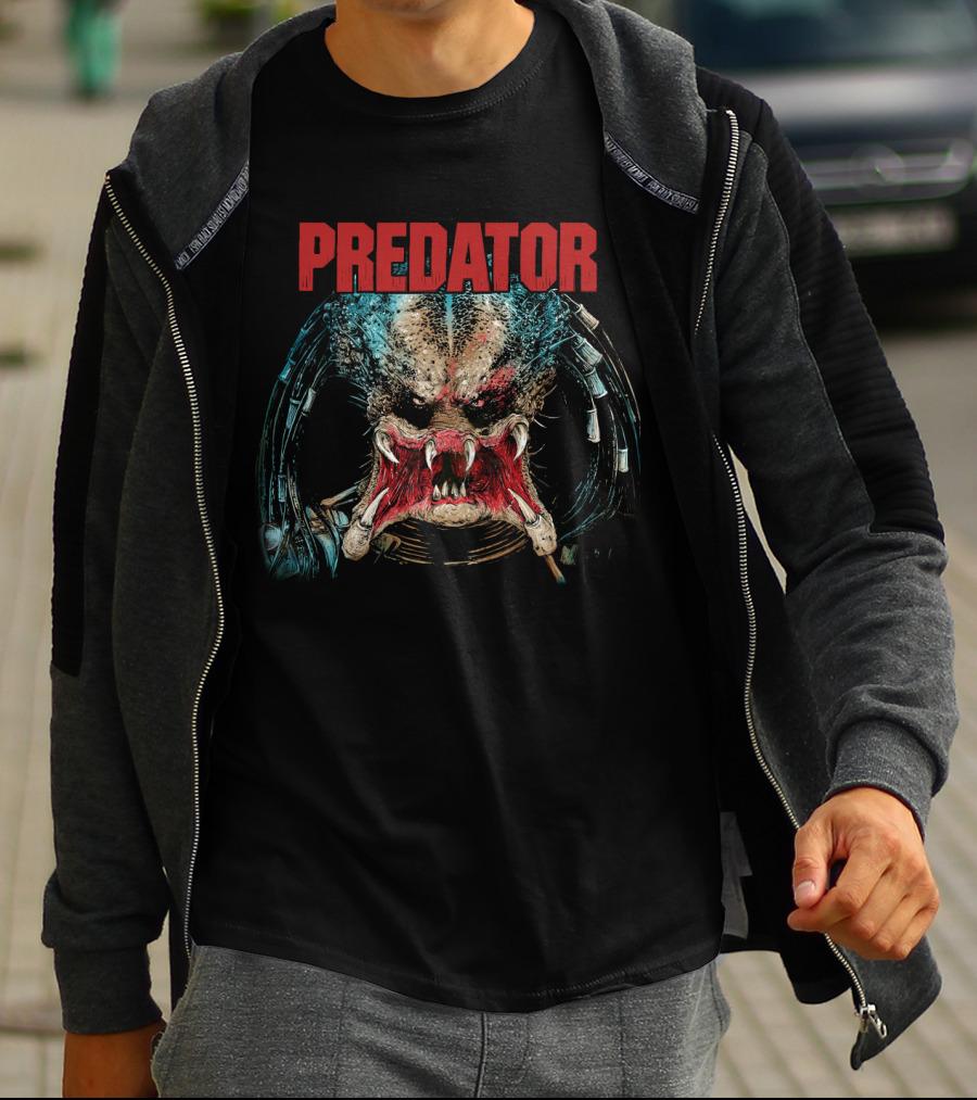 PREDATOR Alien Face Mask Horror T-Shirt