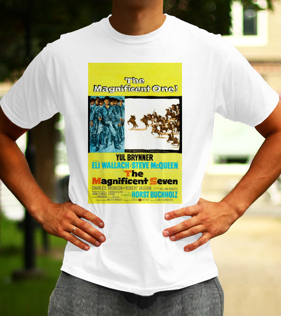 The Magnificent Seven 1960 Steve McQueen Yul Brynner Eli Wallach Movie T-Shirt