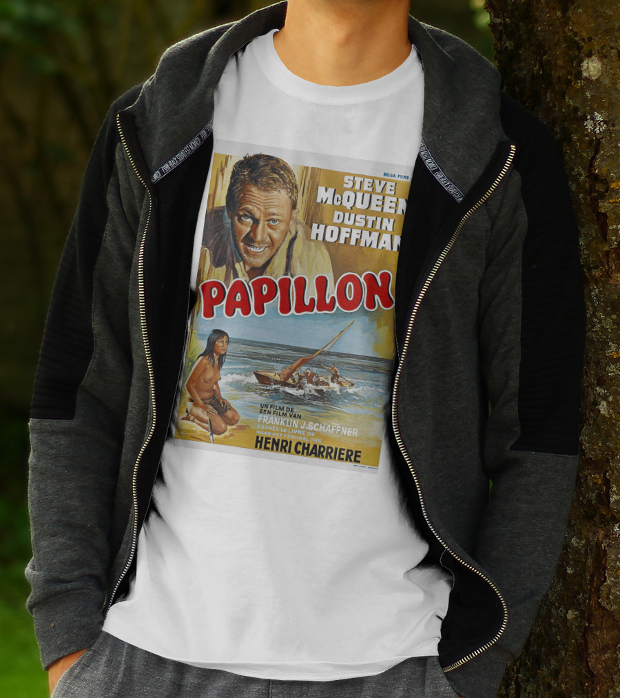 Steve McQueen Dustin Hoffman Papillon 1974 Film Henri Charriere Franklin J. Schaffner Belgian T-Shirt