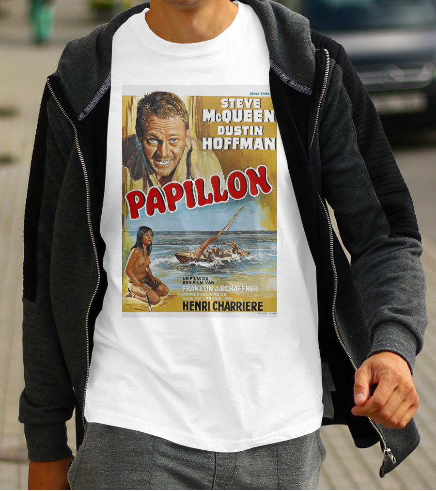 Steve McQueen Dustin Hoffman Papillon 1974 Film Henri Charriere Franklin J. Schaffner Belgian T-Shirt