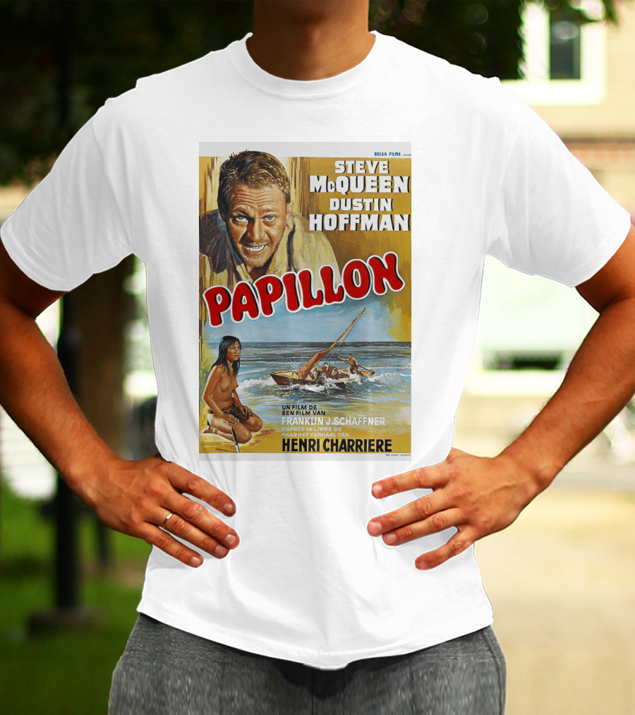 Steve McQueen Dustin Hoffman Papillon 1974 Film Henri Charriere Franklin J. Schaffner Belgian T-Shirt