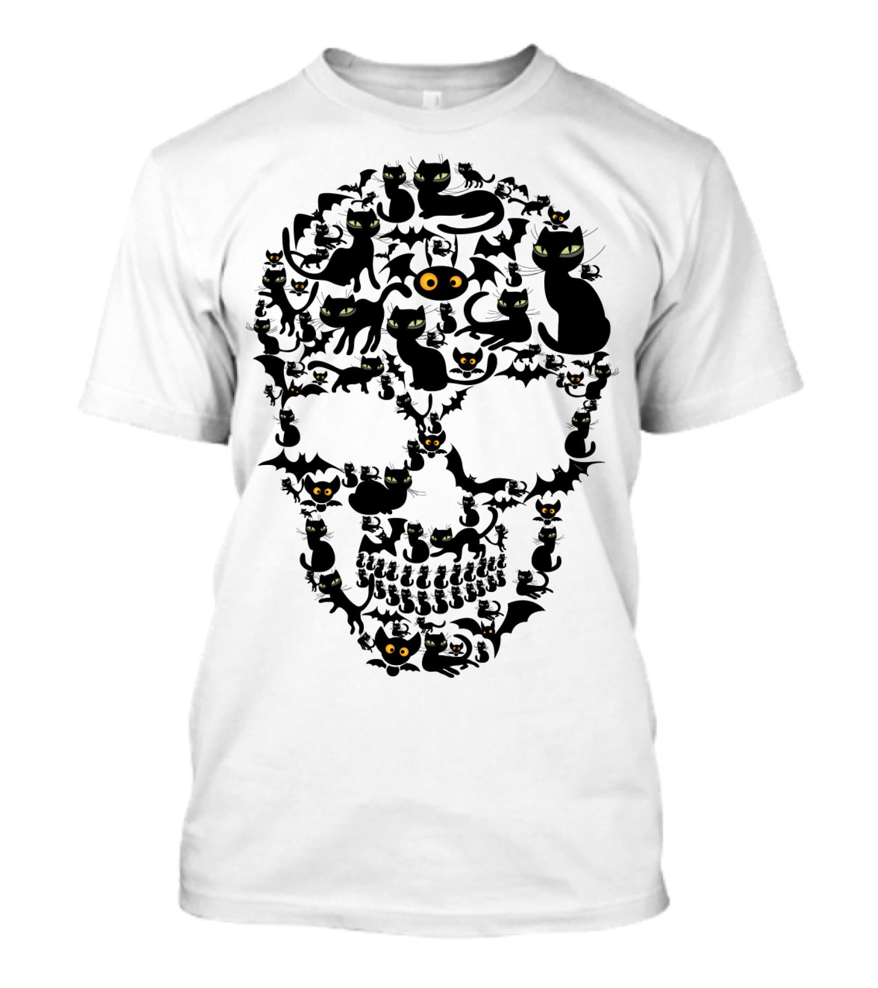 Cat Skull Halloween Black Cats And Bats T-Shirt