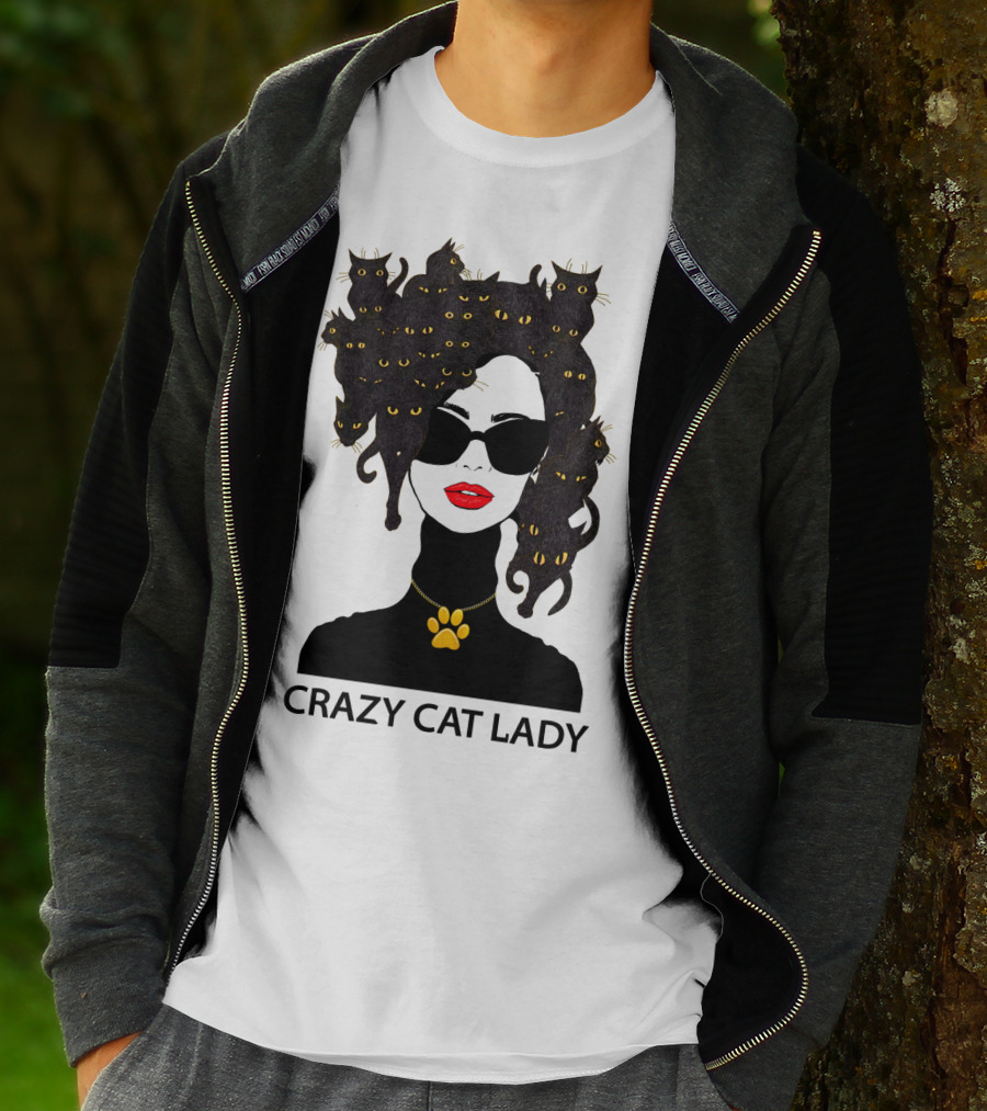 Crazy Cat Lady With Cat Hair And Sunglasses T-Shirt