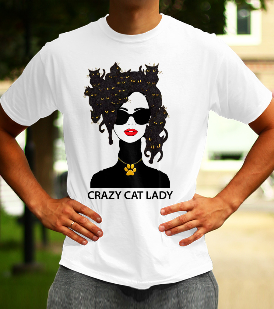 Crazy Cat Lady With Cat Hair And Sunglasses T-Shirt