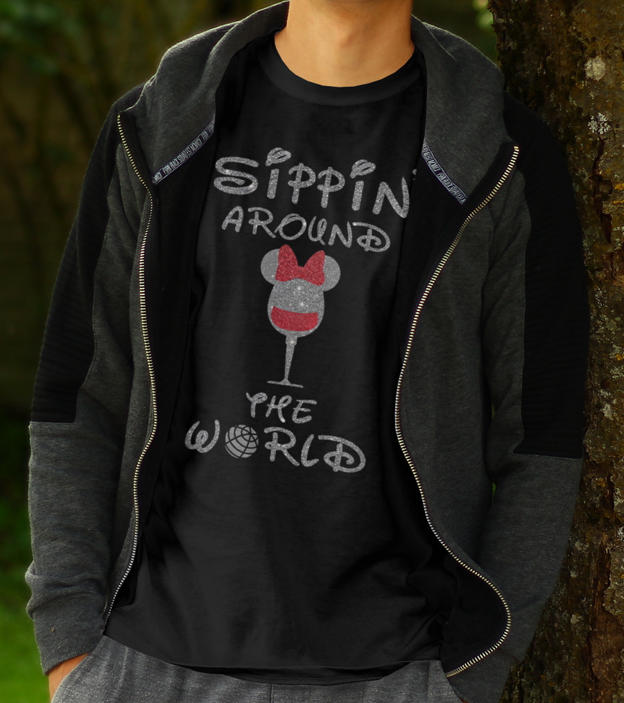 Sippin' Around The World Minnie Wine Glass Disney Epcot Bow T-Shirt