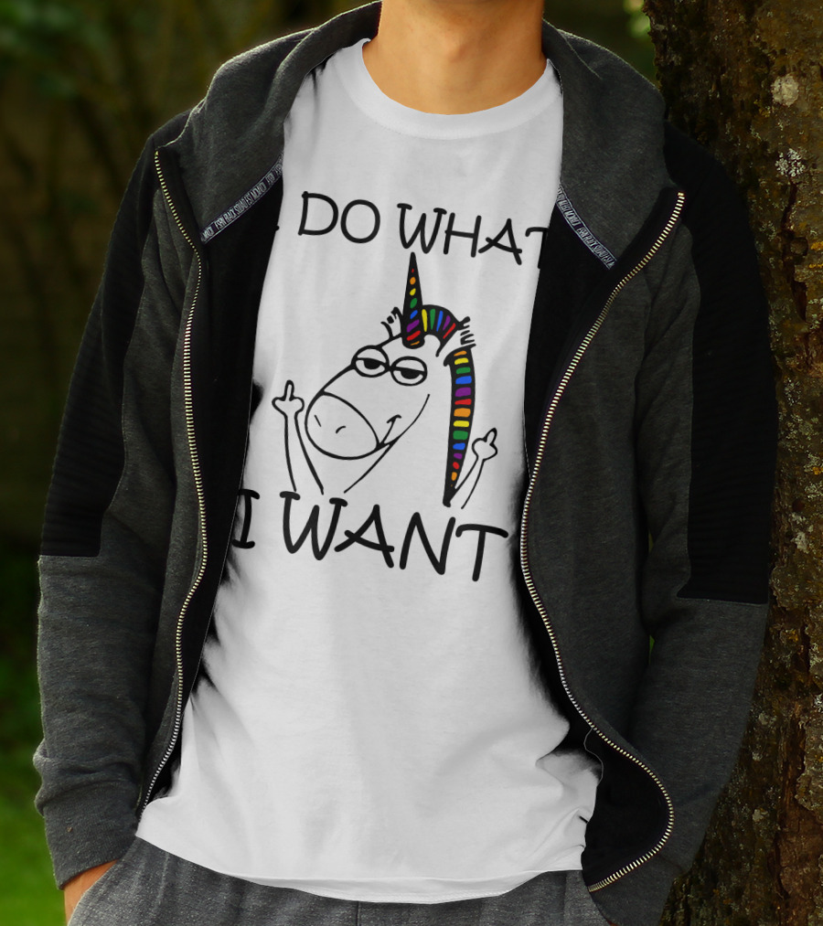 I Do What I Want Unicorn Rainbow Middle Finger T-Shirt