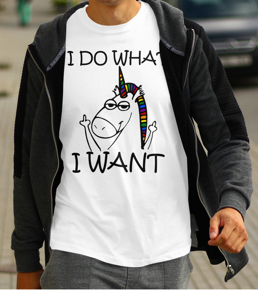 I Do What I Want Unicorn Rainbow Middle Finger T-Shirt