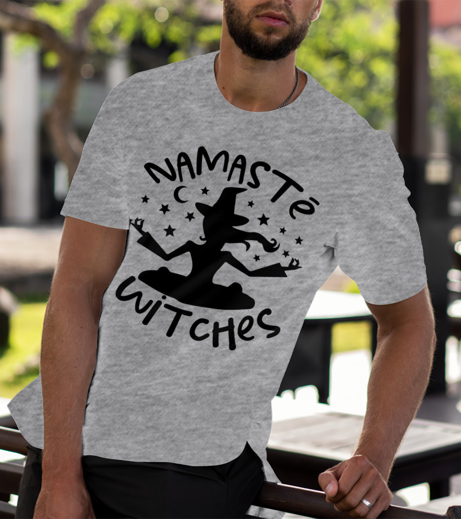 Namaste Witches Silhouette With Hat And Stars T-Shirt