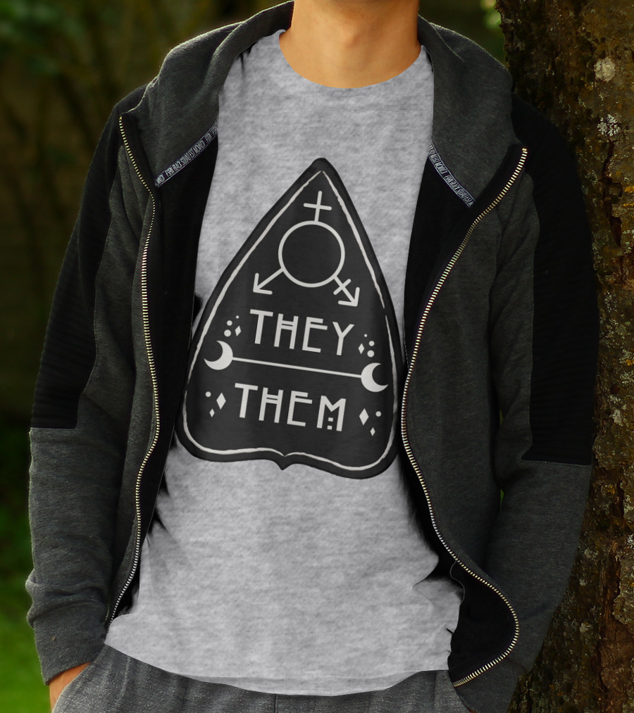 They Them Nonbinary Arrow Symbols Crescent Moons Geometric T-Shirt