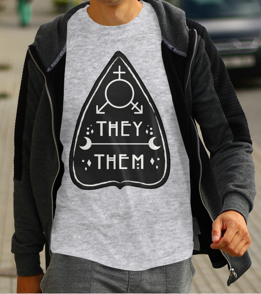 They Them Nonbinary Arrow Symbols Crescent Moons Geometric T-Shirt