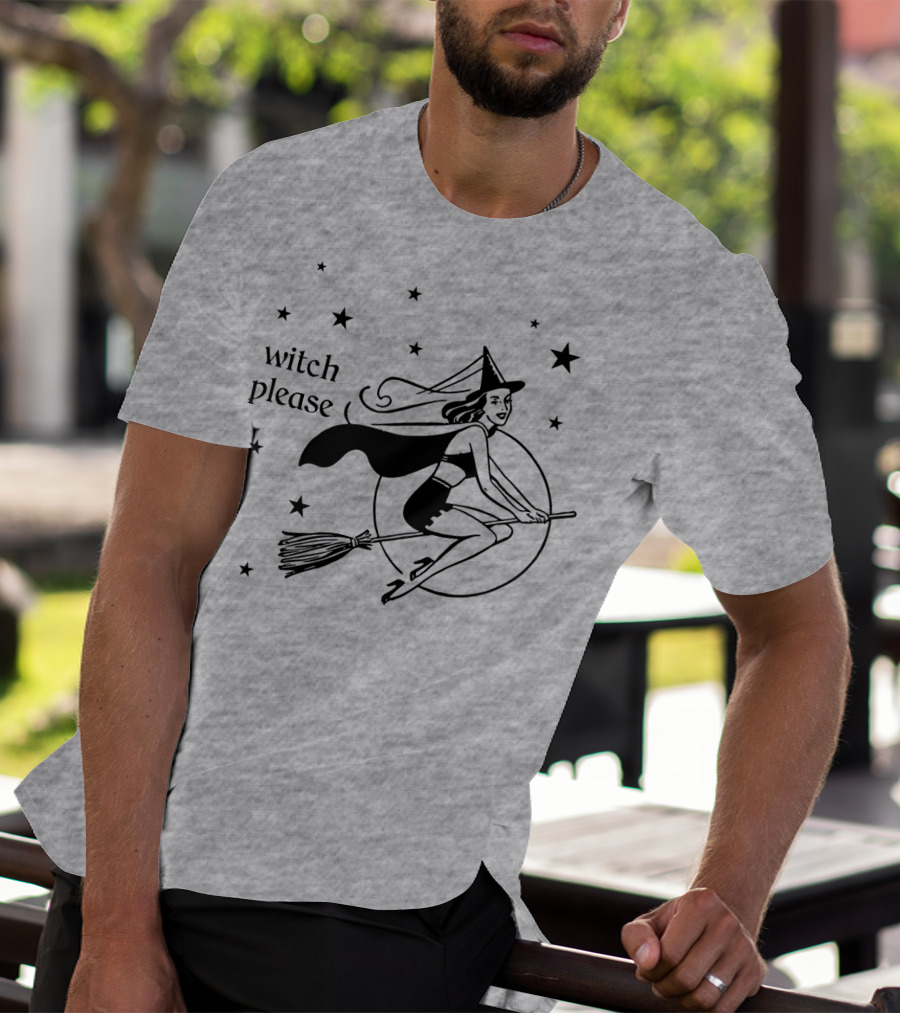 Witch Please Vintage Flying Witch Broomstick Moon Stars T-Shirt