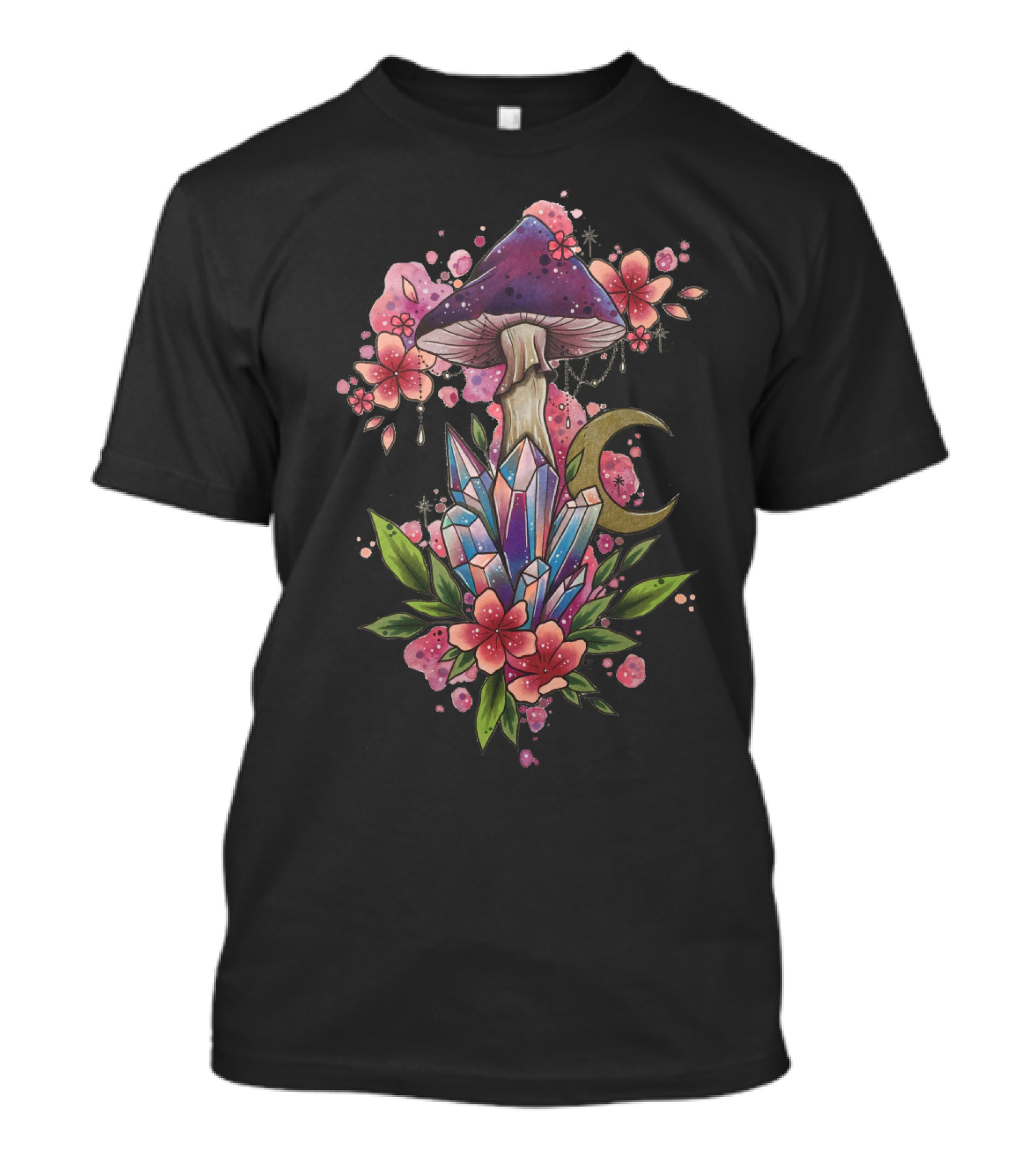 Mushroom Magic Crystal Moon Blossoms With Celestial Floral Accents T-Shirt