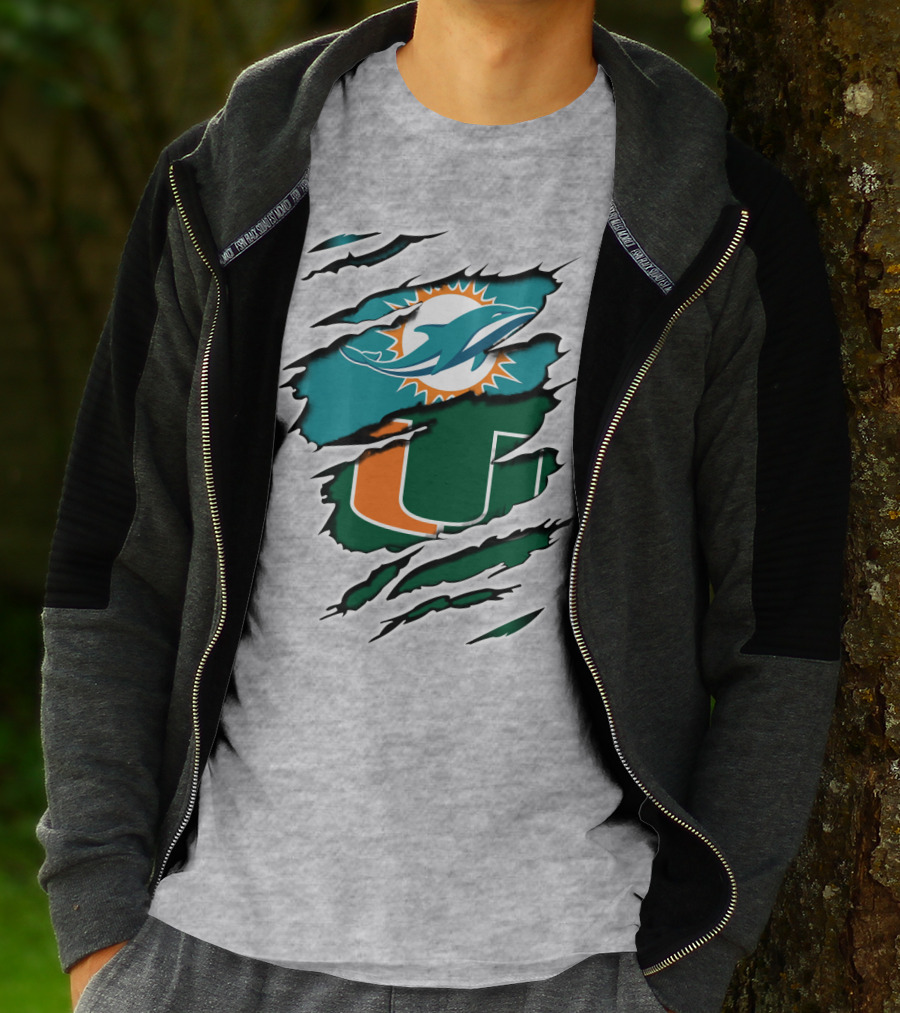 Dolphins Hurricanes Logo Tear Combination T-Shirt