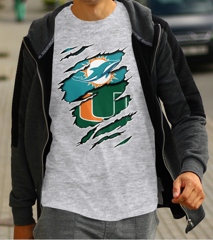 Dolphins Hurricanes Logo Tear Combination T-Shirt