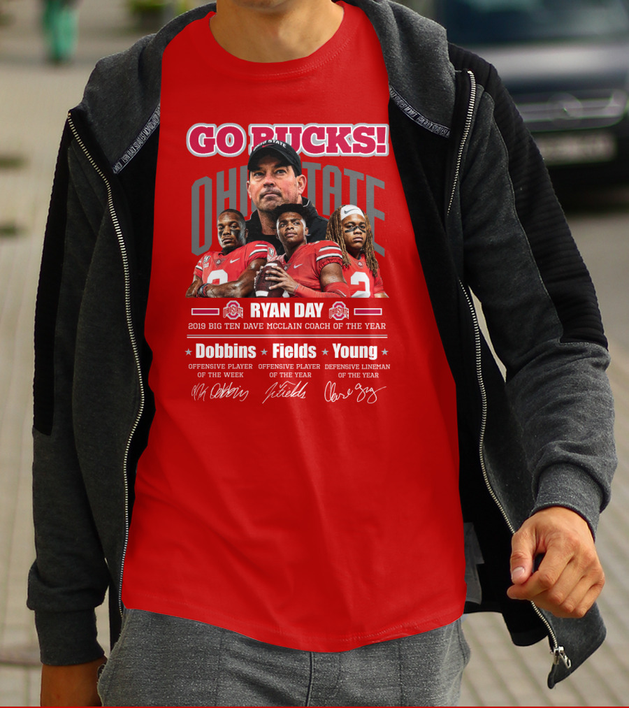 GO BUCKS OHIO STATE RYAN DAY DAVE MCCLAIN COACH OF THE YEAR DOBBINS FIELDS YOUNG BIG TEN PLAYERS T-Shirt