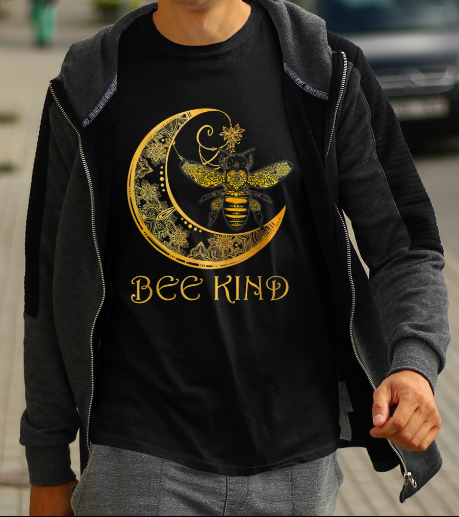Bee Kind Golden Mandala Bee On Crescent Moon T-Shirt