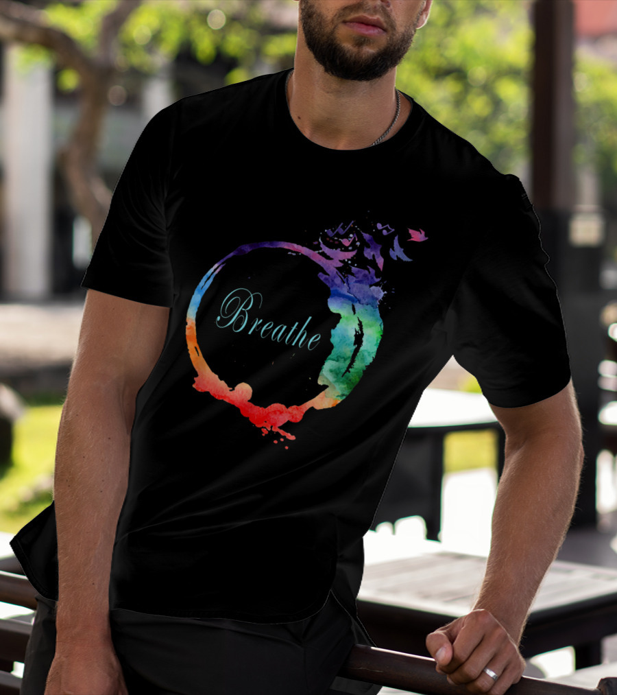 Breathe Cool Heavenly Breath Nature Yoga Watercolor Mandala T-Shirt