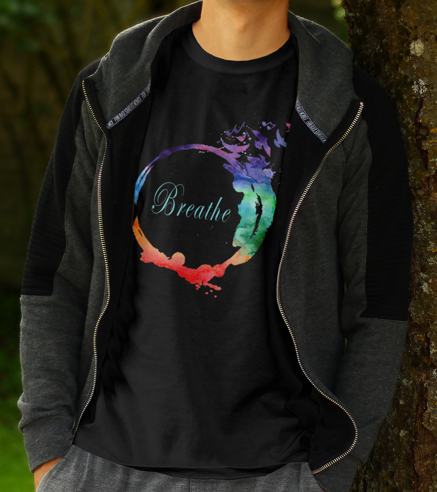 Breathe Cool Heavenly Breath Nature Yoga Watercolor Mandala T-Shirt