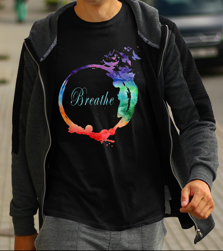 Breathe Cool Heavenly Breath Nature Yoga Watercolor Mandala T-Shirt