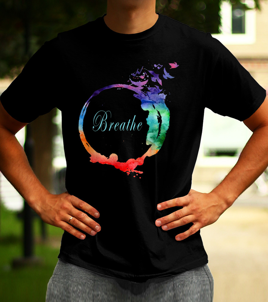 Breathe Cool Heavenly Breath Nature Yoga Watercolor Mandala T-Shirt