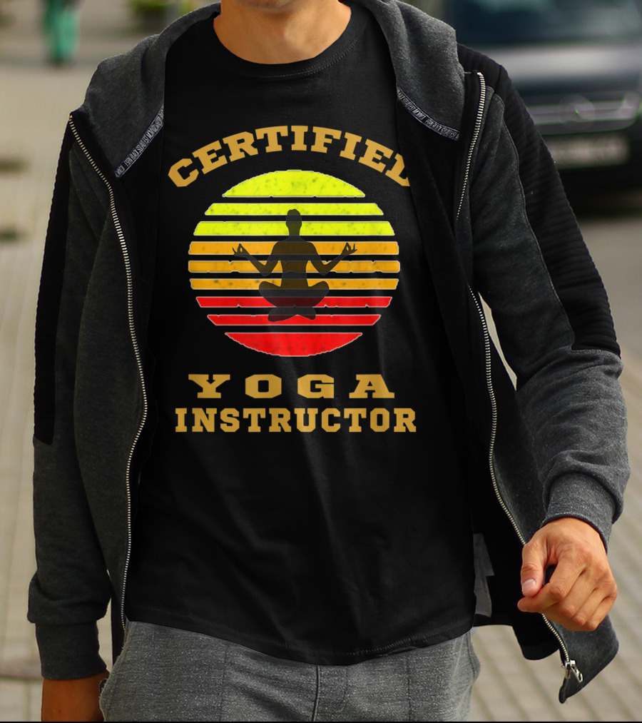 Certified Yoga Instructor Retro Sunset Meditating T-Shirt
