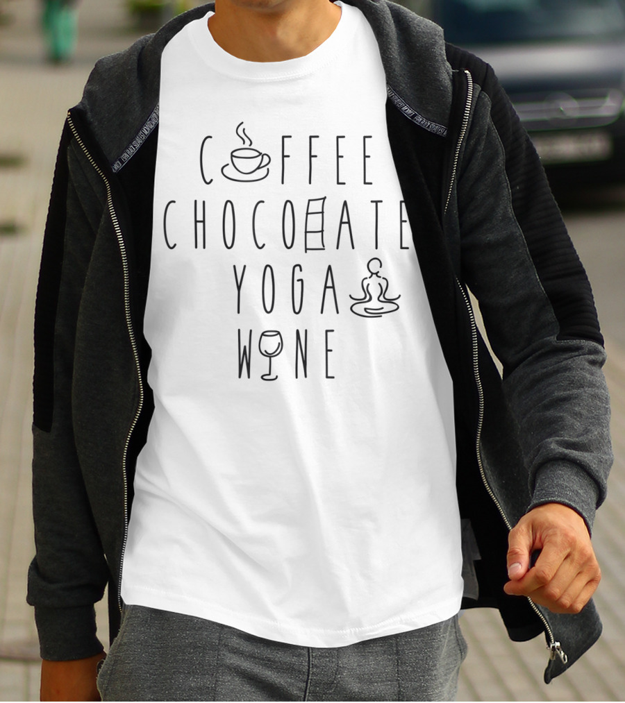 Coffee Chocolate Yoga Wine Mom's Basic Needs Icons T-Shirt