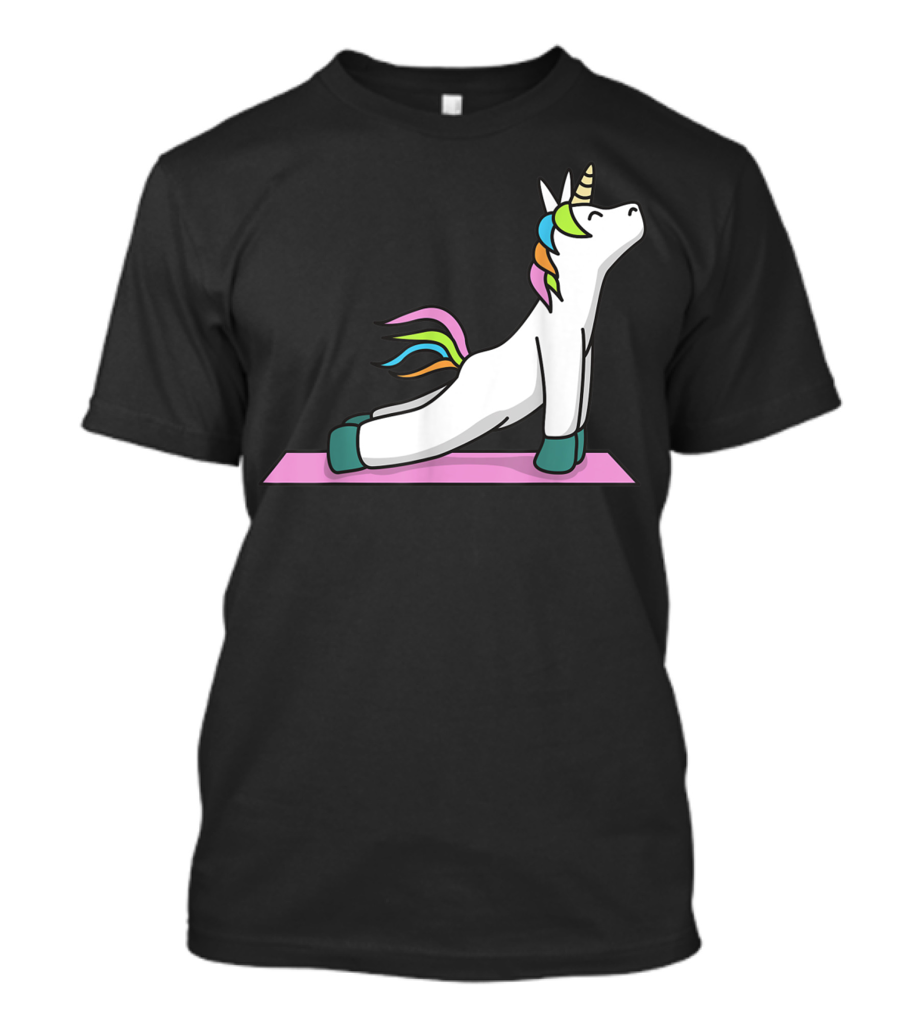 Cute Yoga Unicorn Meditation Fitness Pose With Rainbow Mane T-Shirt