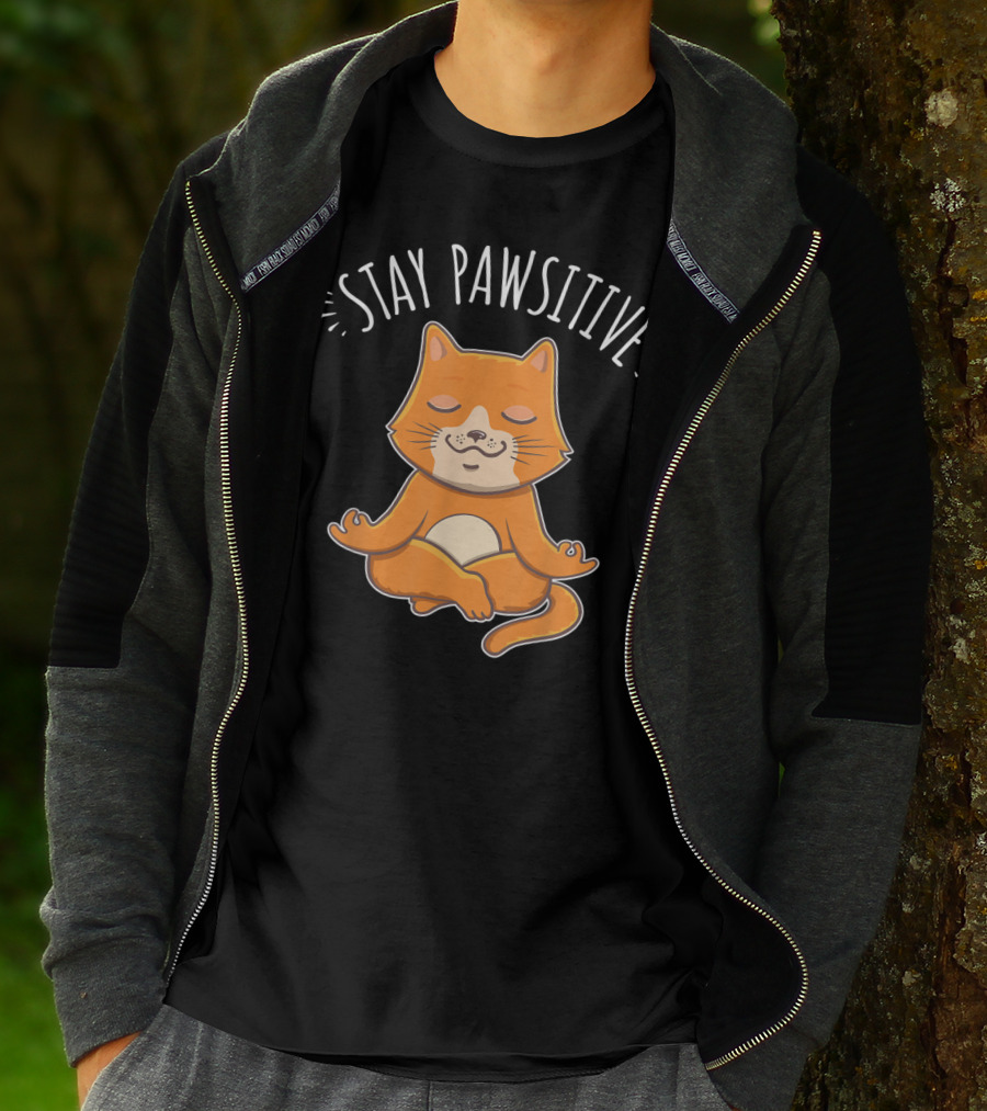 Stay Pawsitive Funny Cat Yoga Meditation T-Shirt