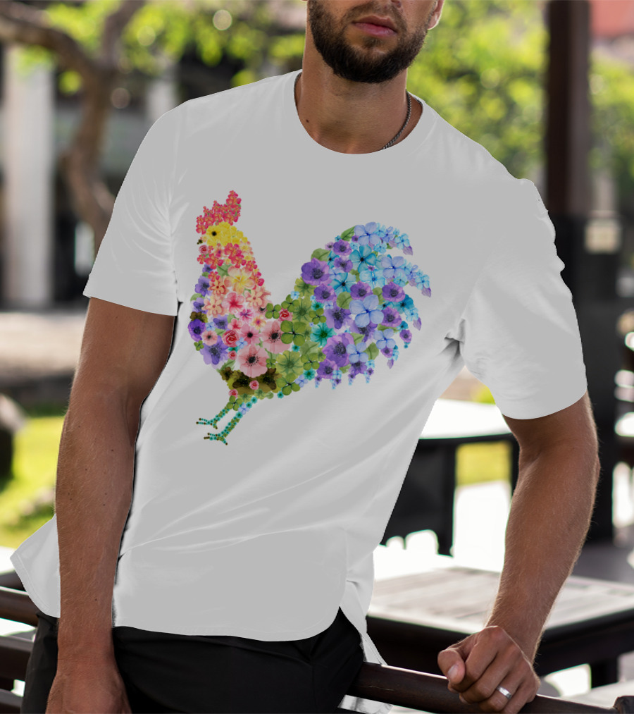 CHICKEN Flower Patterned Rooster With Vibrant Floral Colors T-Shirt