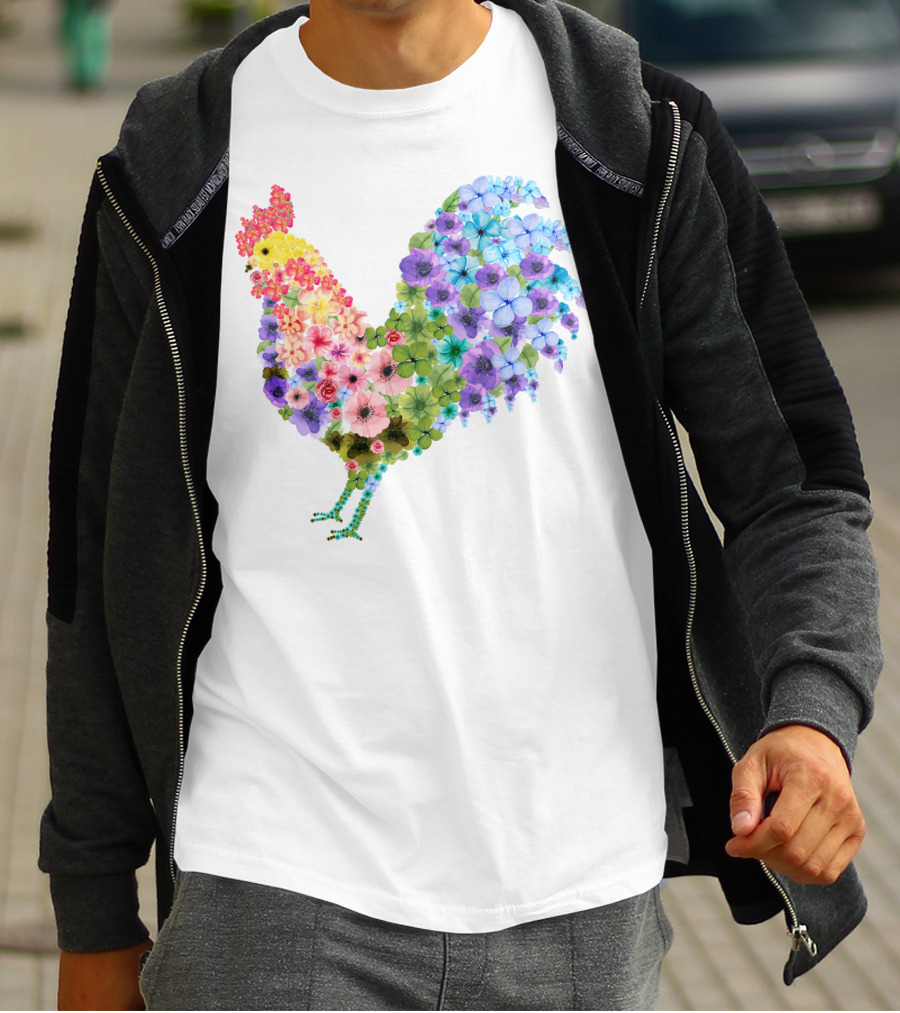 CHICKEN Flower Patterned Rooster With Vibrant Floral Colors T-Shirt
