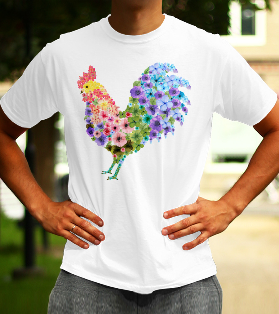 CHICKEN Flower Patterned Rooster With Vibrant Floral Colors T-Shirt