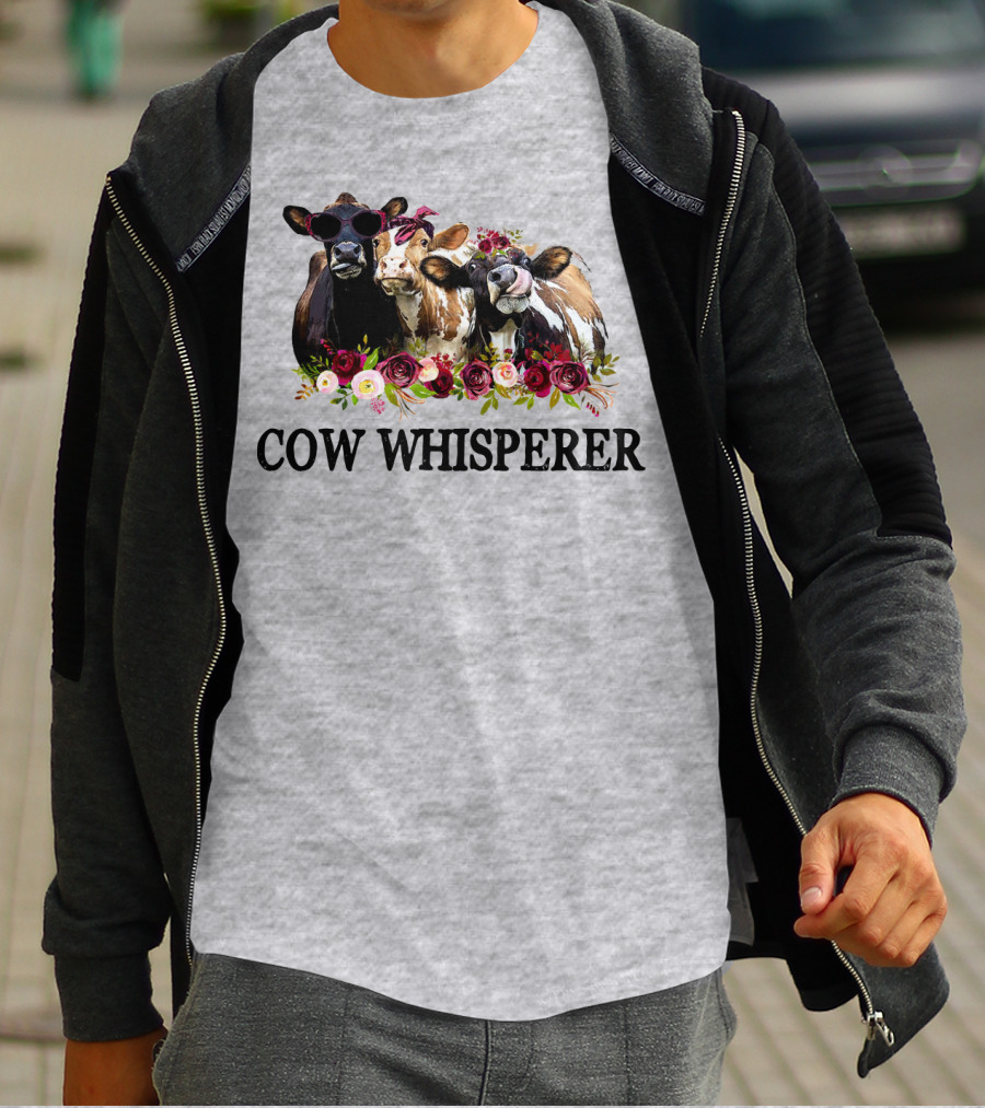 Cow Whisperer Funny Cows With Sunglasses And Flowers T-Shirt