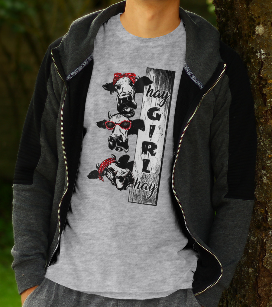 Hay GIRL Hay Cow Trio Red Bandana And Glasses T-Shirt