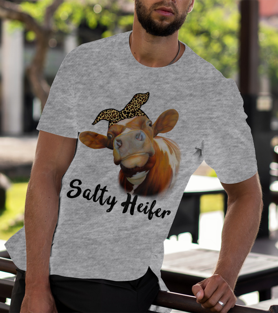 Salty Heifer Leopard Headband Cow T-Shirt