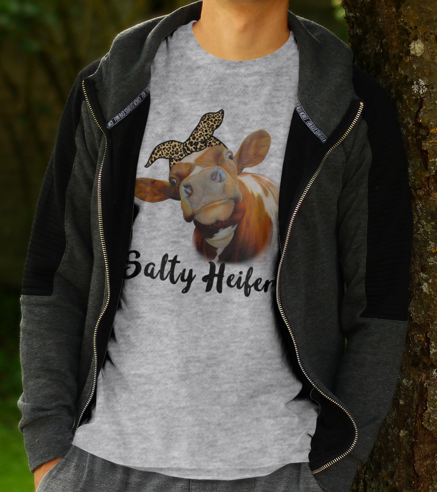 Salty Heifer Leopard Headband Cow T-Shirt