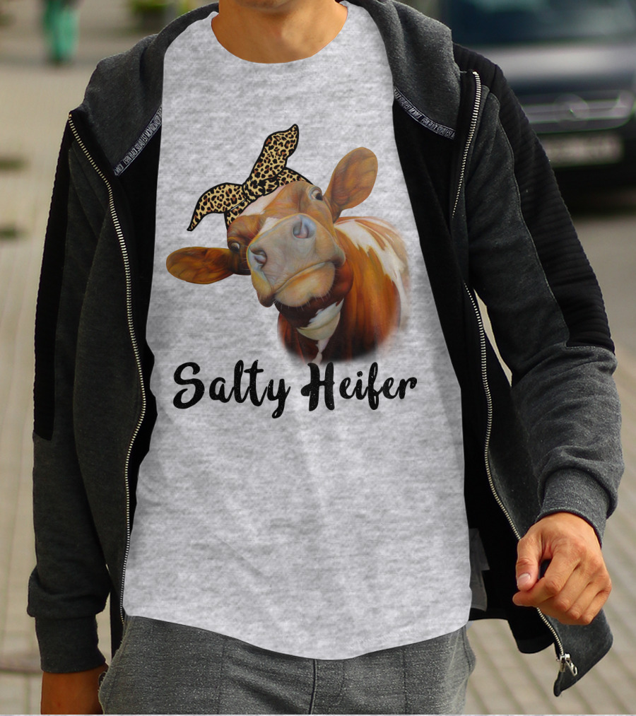 Salty Heifer Leopard Headband Cow T-Shirt