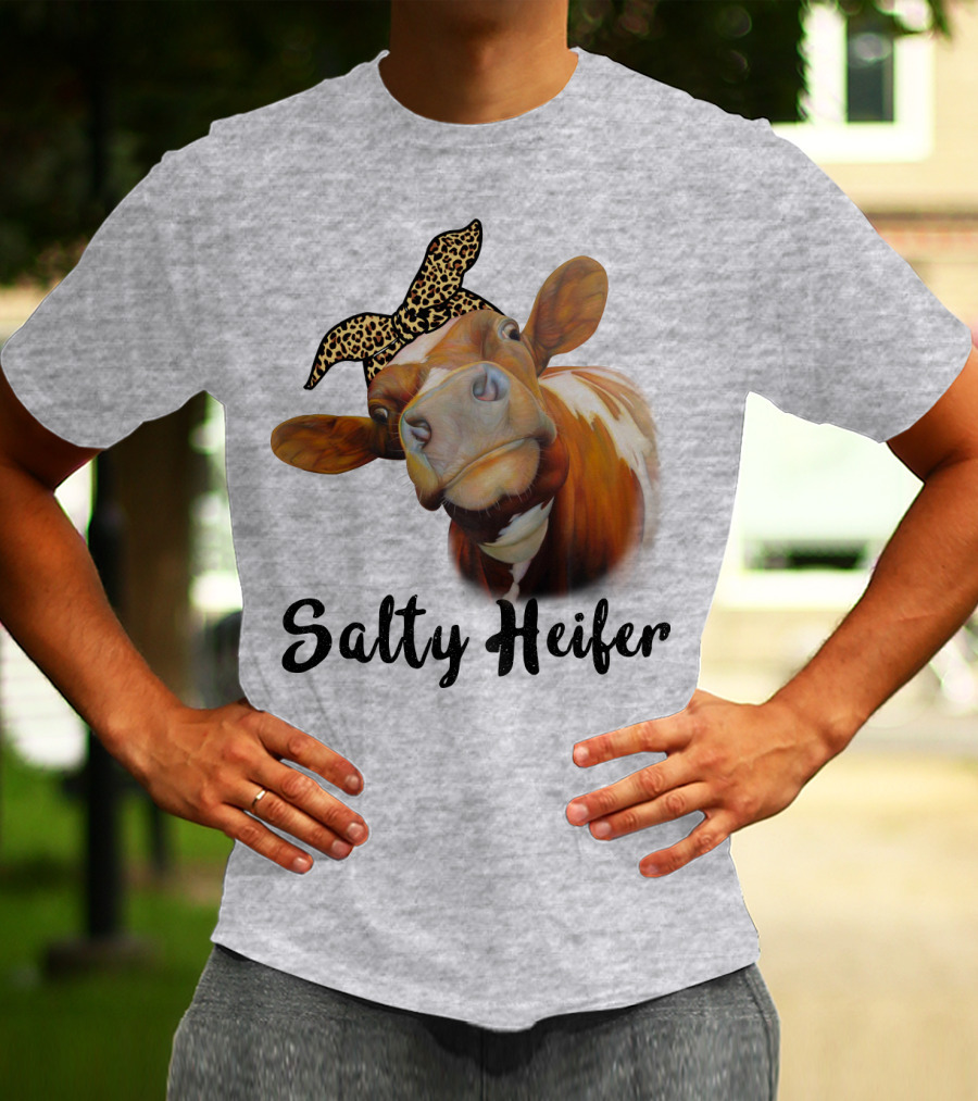 Salty Heifer Leopard Headband Cow T-Shirt