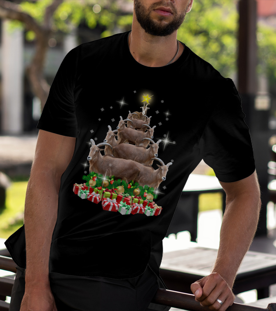 Goat Christmas Tree With Presents And Star T-Shirt