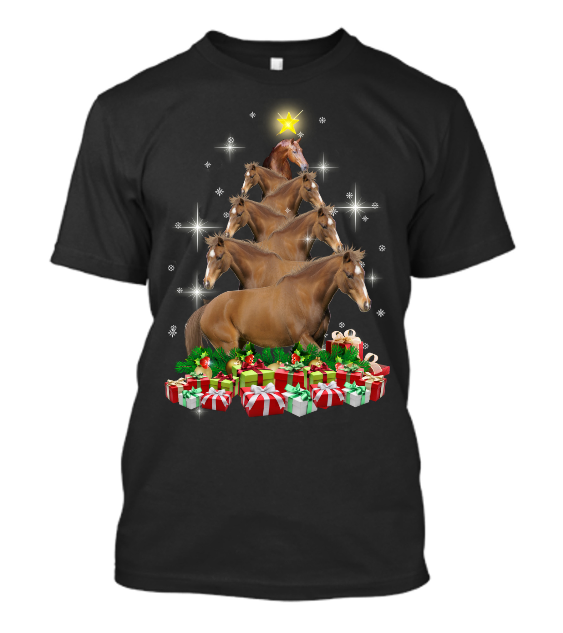 Horse Christmas Tree With Star And Gifts T-Shirt