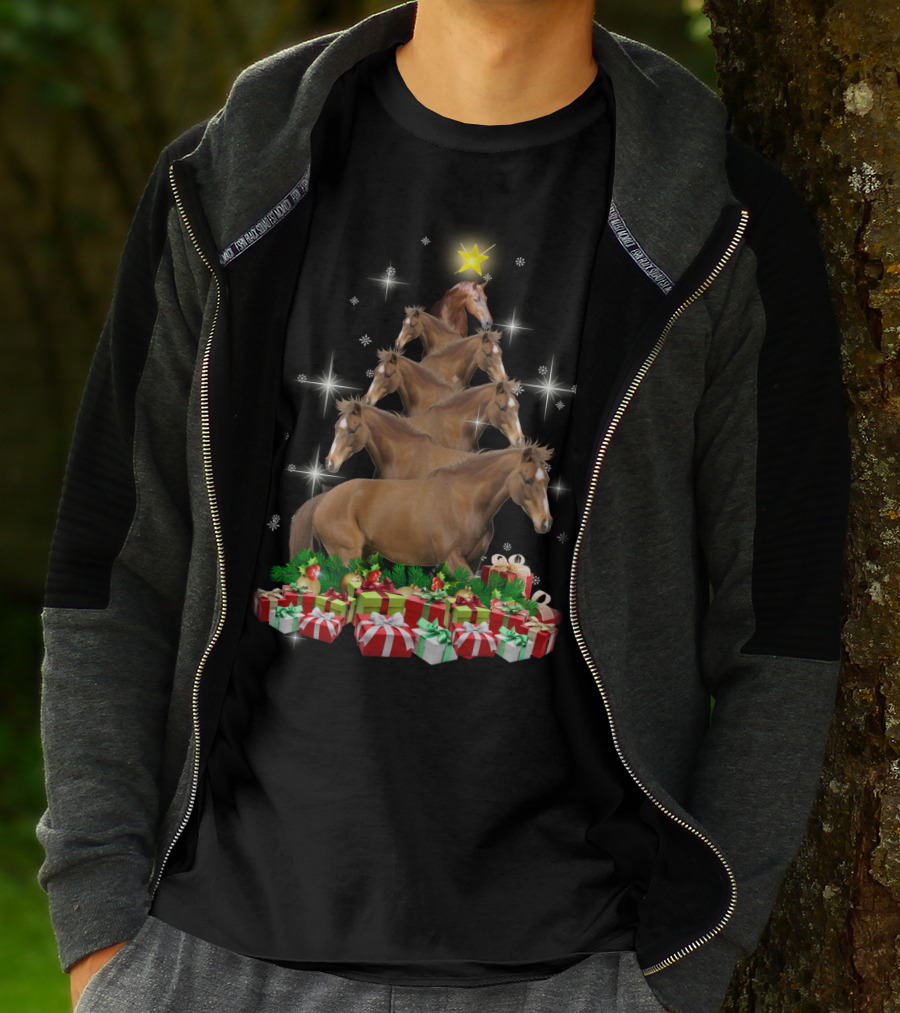 Horse Christmas Tree With Star And Gifts T-Shirt