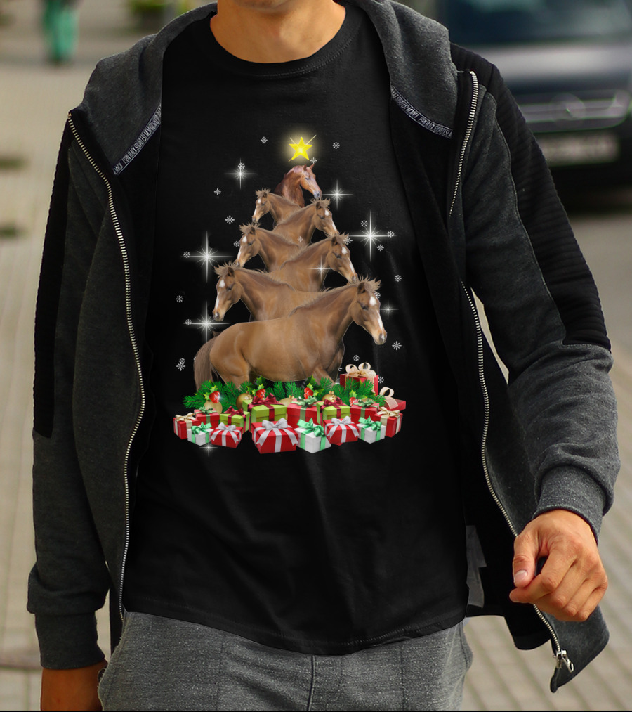 Horse Christmas Tree With Star And Gifts T-Shirt