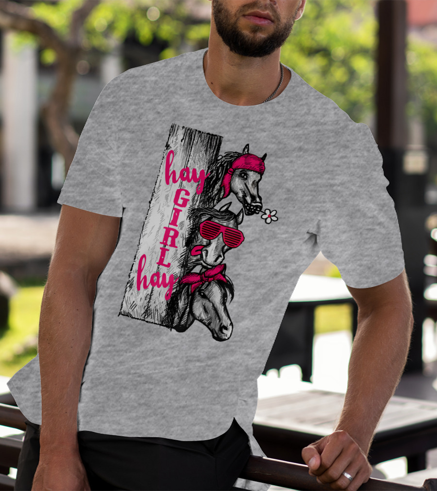 Hay GIRL Hay Funny Horse Trio With Bandanas And Sunglasses T-Shirt