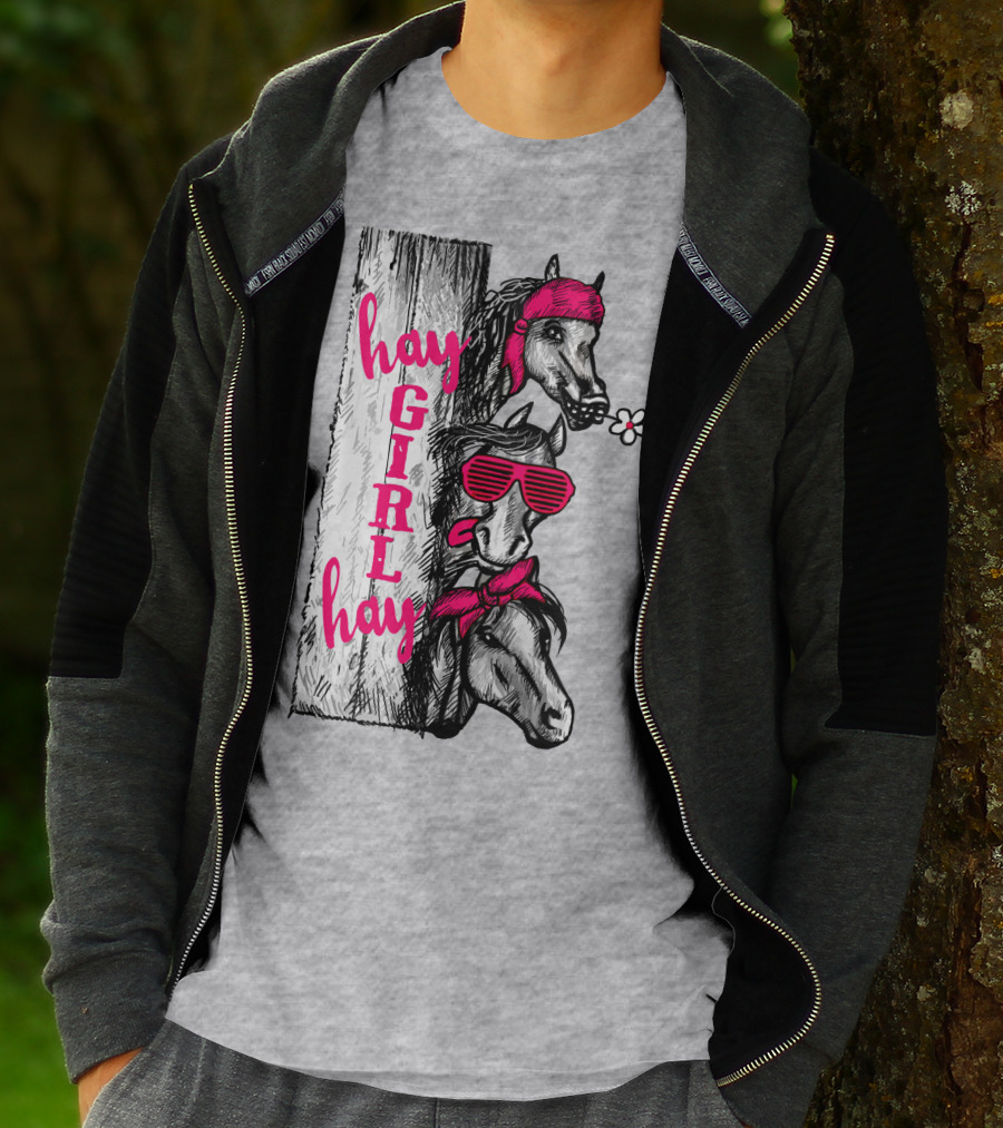 Hay GIRL Hay Funny Horse Trio With Bandanas And Sunglasses T-Shirt